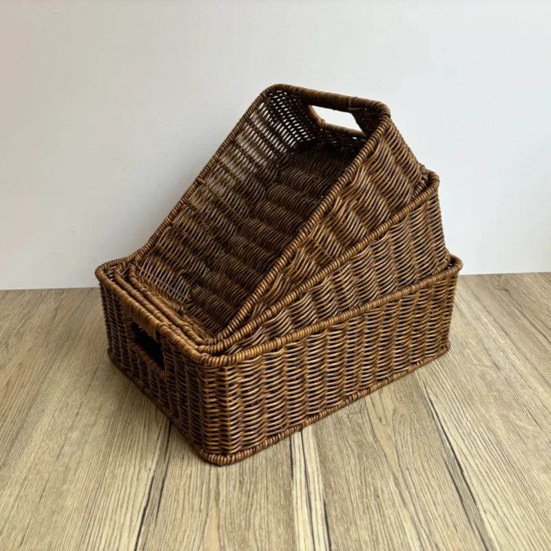 صندوق تخزين منسوج يدويًا سلة كبيرة مستطيلة أشتات منسوجة منظم للنزهات صندوق تخزين مستحضرات التجميل أدوات المطبخ المنزلية #1