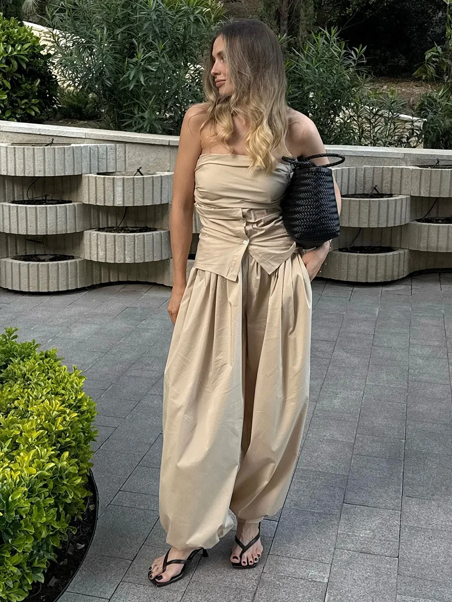 Womens 100% Cotton Loose Lantern Style Wide Leg Pants Autumn Street Style Oversized Casual Lazy Pants Fashion Trousers