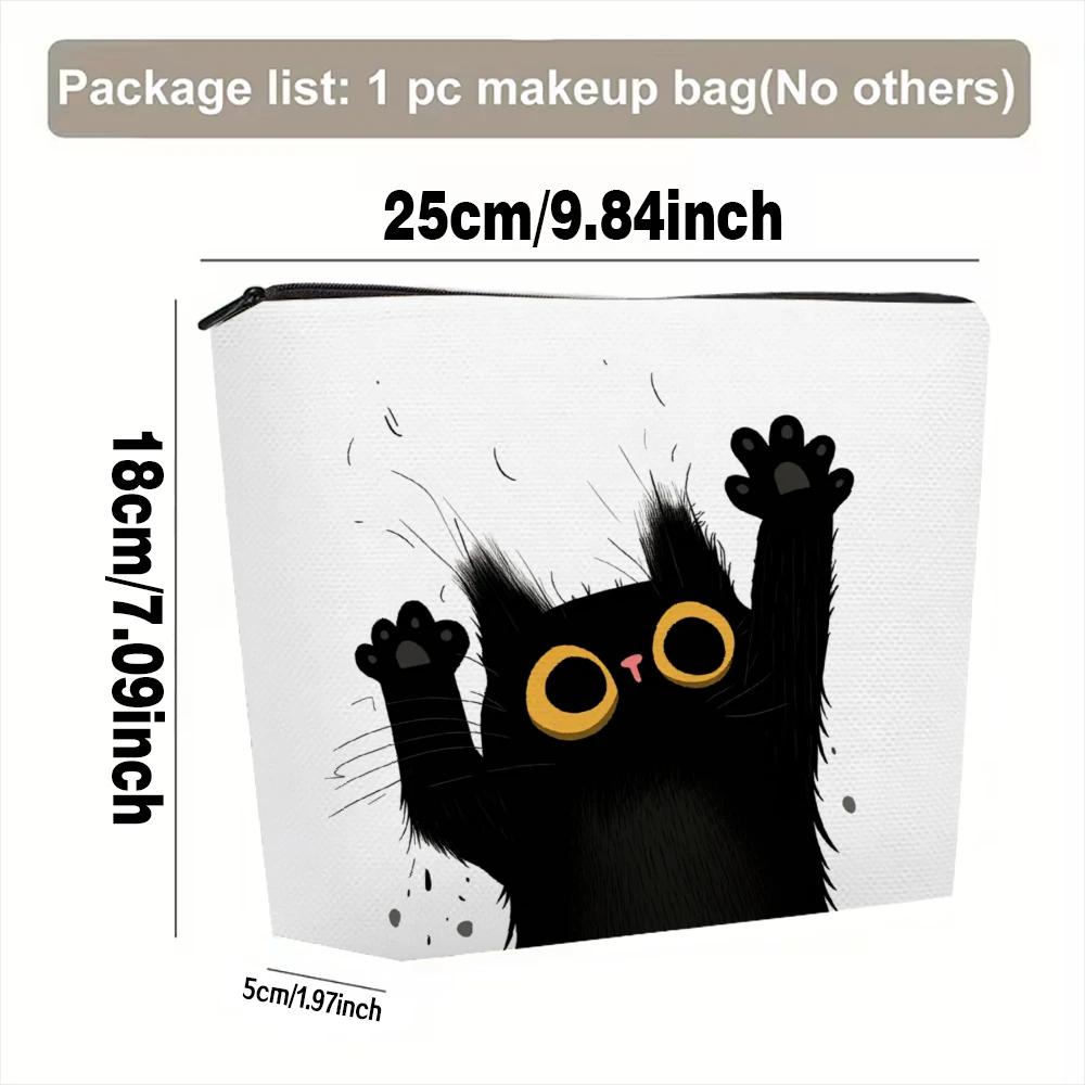 Black Cat With Yellow Eyes Makeup Bags for Girls Cosmetic Pouch Toiletry Bag Pencil Case Travel Storage
