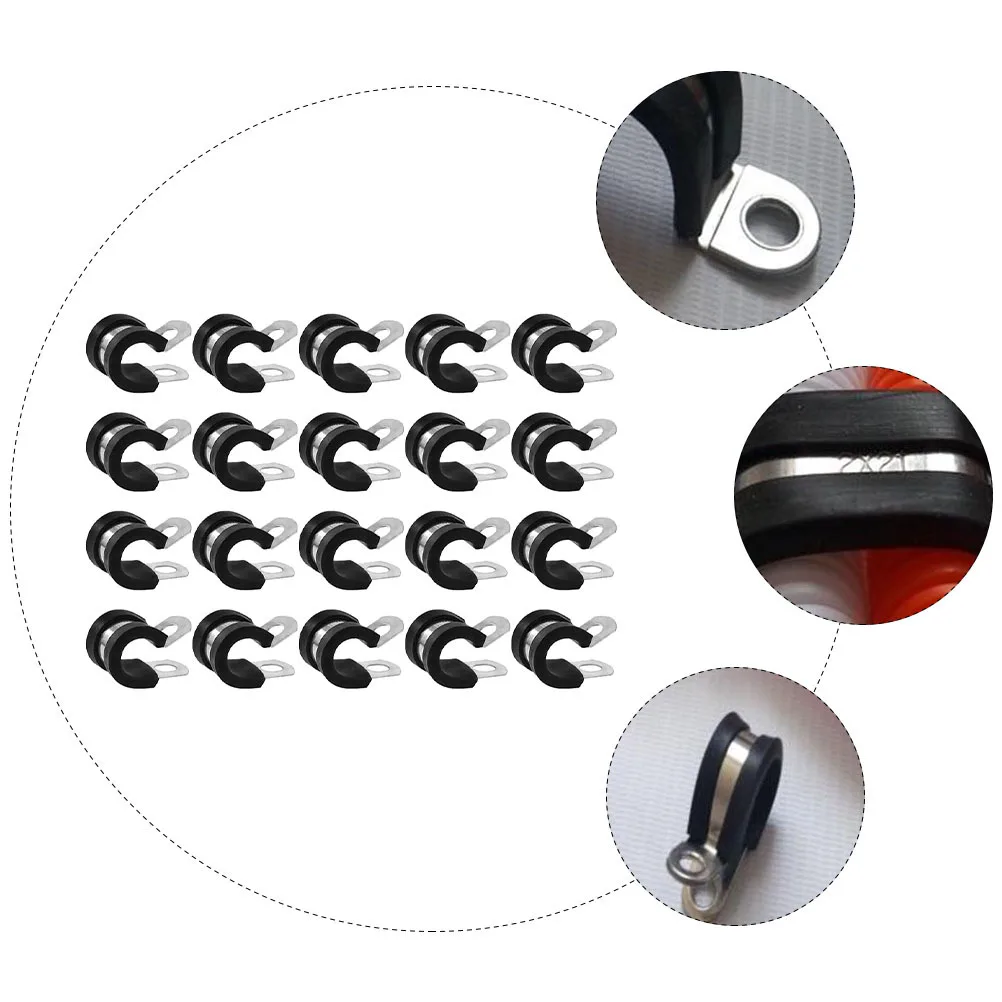 

20Pcs Stainless Steel Rubber Cushion Wire Cable Clamps Durable Hose Clamp for Line Management Repair Wire Clamp