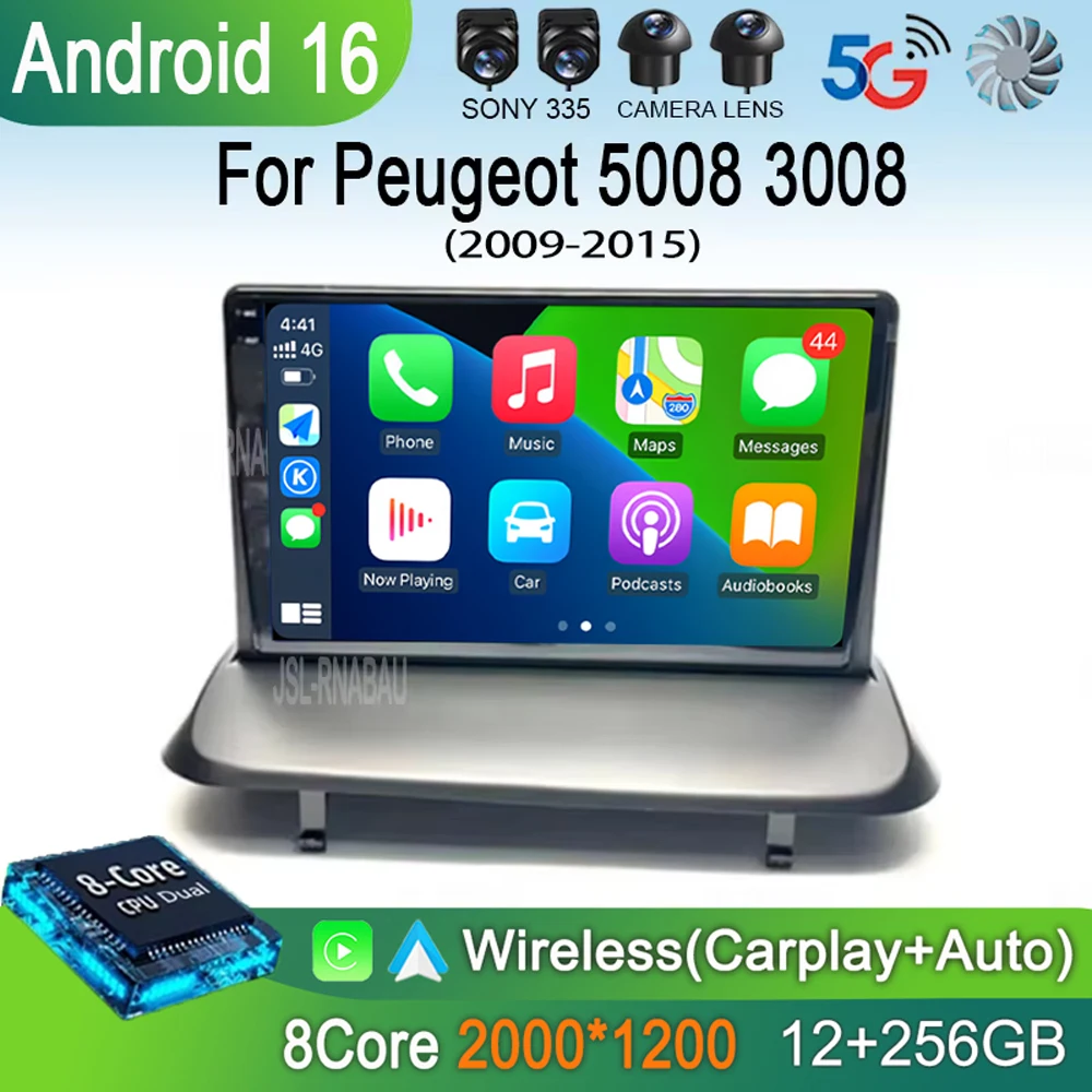 

Автомагнитола Android 16 с беспроводным CarPlay для Peugeot 5008 3008 2009-2015, аудио, GPS-навигация, мультимедиа, видеоплеер, стереосистема