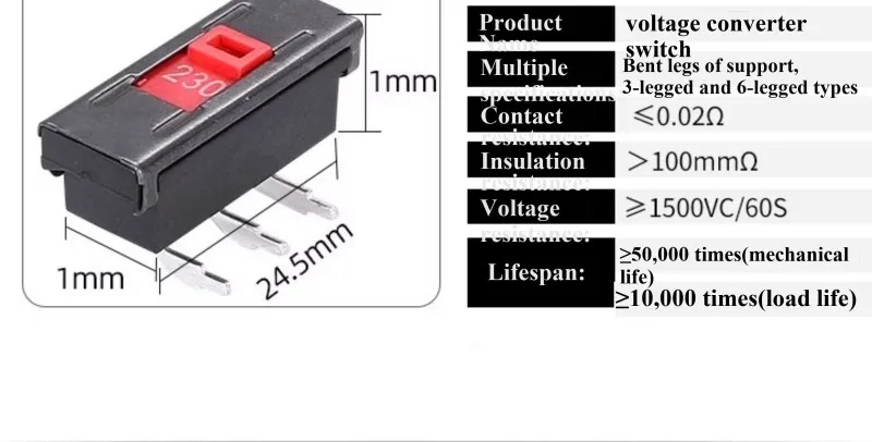 5 Stück Spannungswandler, 115 V auf 230 V, Schiebeschalter, 110 V–220 V, Spannungswandler, Kippschalter. – Detail 8