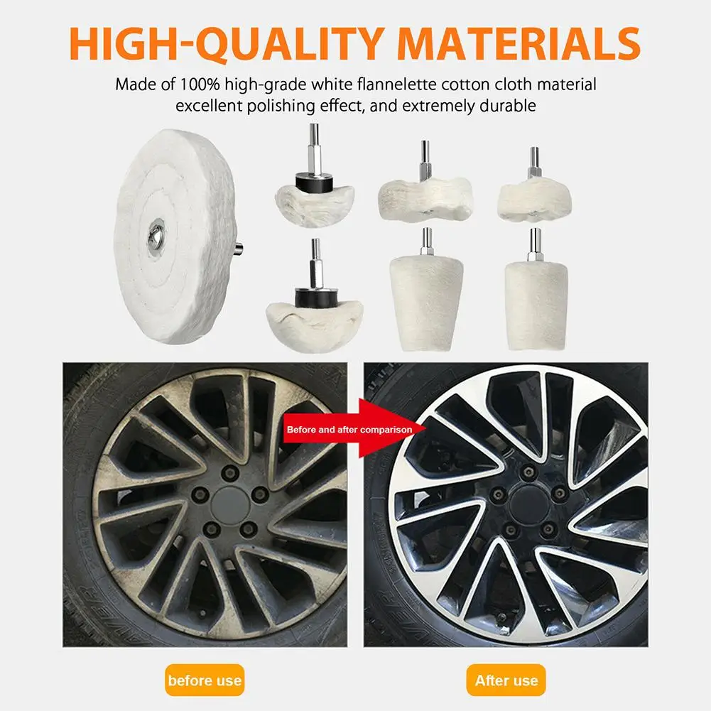 7pcs Car Wheels Polishing Buffing Pads Polisher Aluminum Alloy Stainless Steel Mop Wheel Drill Kit tools for scooter motorcycle