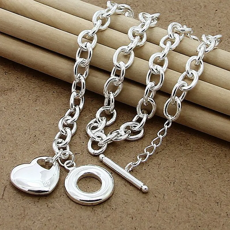 

925 Sterling Silver Heart Pendant Necklace For Woman Man 18 Inch Chain Wedding Engagement Party Jewelry
