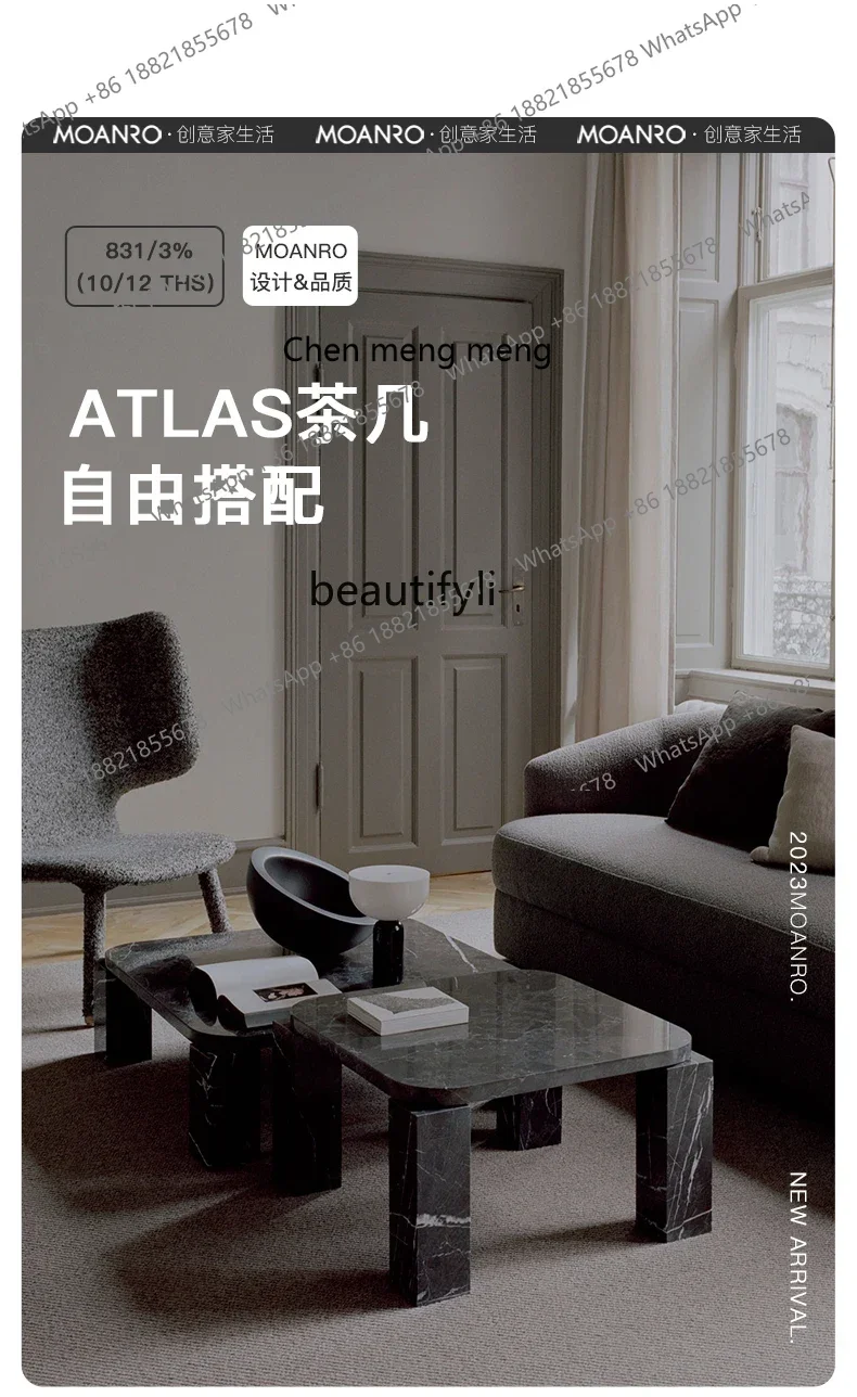 X   A15 Marble Coffee Table Light Luxury High-End Living Room Cave Stone Small Tea Table Silent Wind Sofa Table