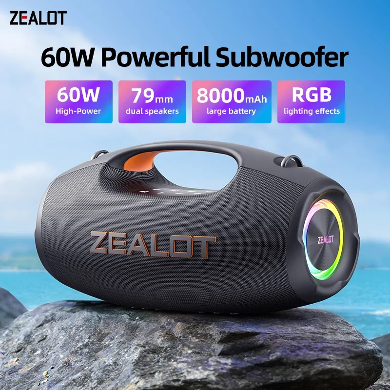 

ZEALOT-S86 60W Portable Bluetooth Speaker ,IP67 Waterproof for Outdoor,Up to 20H Playtime,Powerful Sound for Camping, Party
