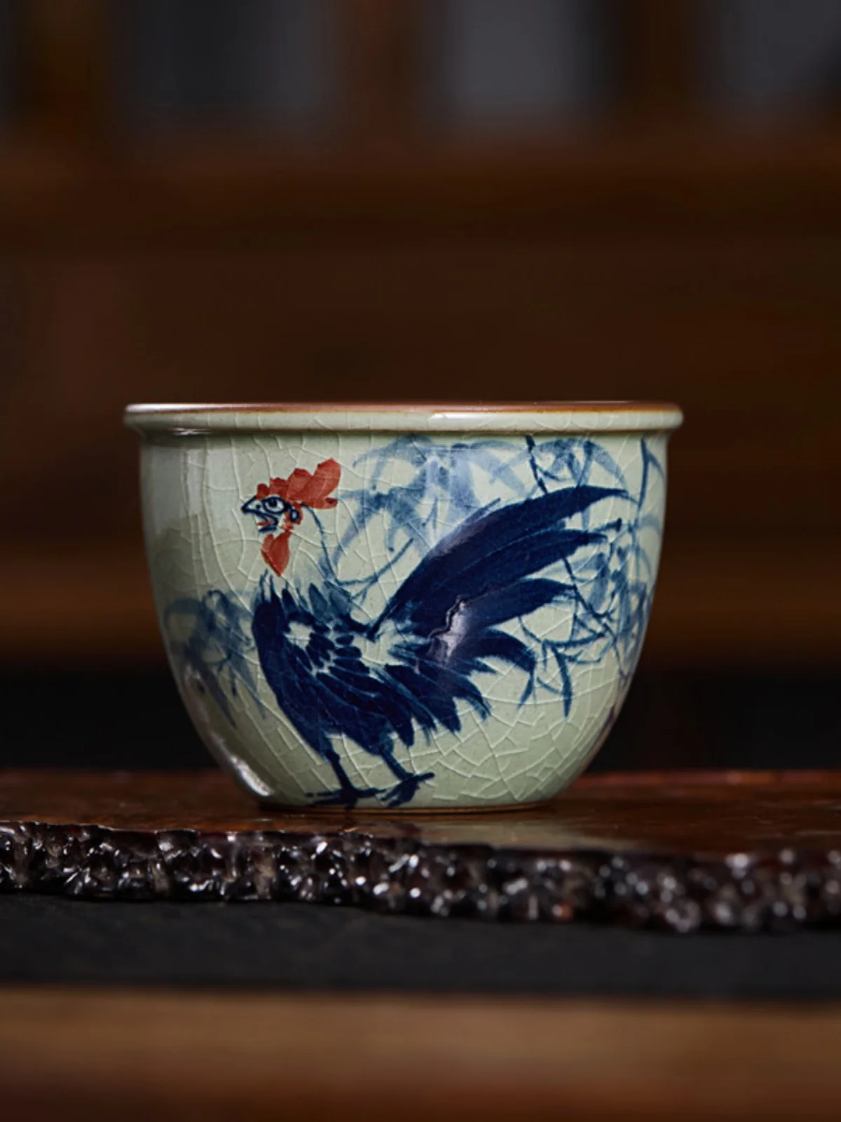 

Retro Hand-Painted Blue And White Cerc Tea Cup Ancient Clay Hardwood Kiln Large Size Chien Bowl Cup Glaze under Color