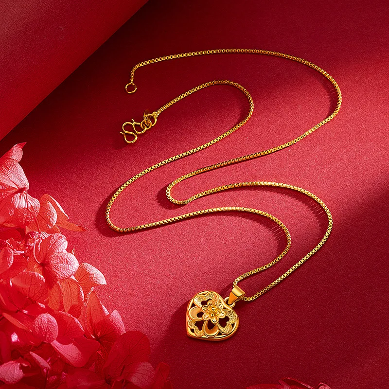 High-quality AU9999 necklace 24 real gold fashion love flower collarbone chain women's pendant jewelry