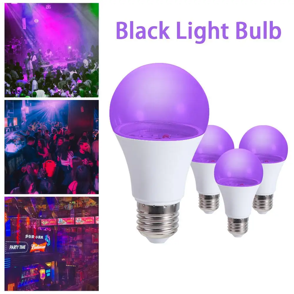 Blacklight โคมไฟอัลตราไวโอเลต UV หลอดไฟสีม่วง 360 เรืองแสง E27 หลอดไฟ UV 10W บรรยากาศสีม่วงสีดําหลอดไฟบาร์ตกแต่ง