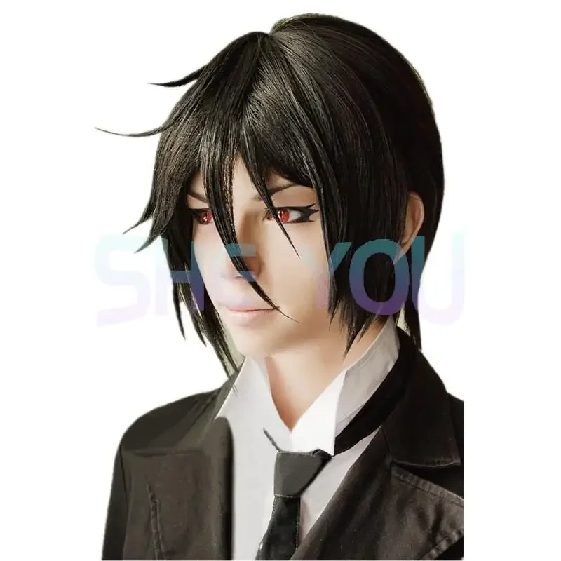 Kurohitsuji Black Butler Sebastian Michaelis Short Black Cosplay Costume Wig Heat Resistance Fibre Hair Free Wig Cap