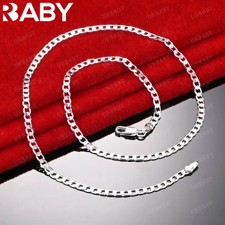 

URBABY 925 Sterling Silver 40-75cm 4mm Chain Necklace For Women Men Charm Trend Birthday Gifts Fashion Party Fine Jewelry