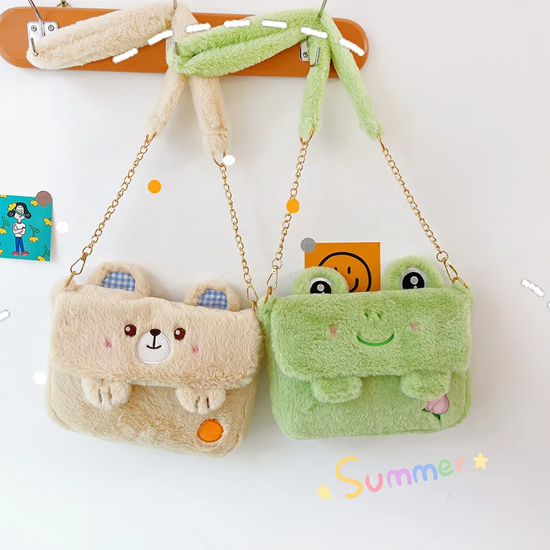 Women Funny frog plush shoulder bag 2022 new personality cartoon small bag cute girl hairy messenger bag