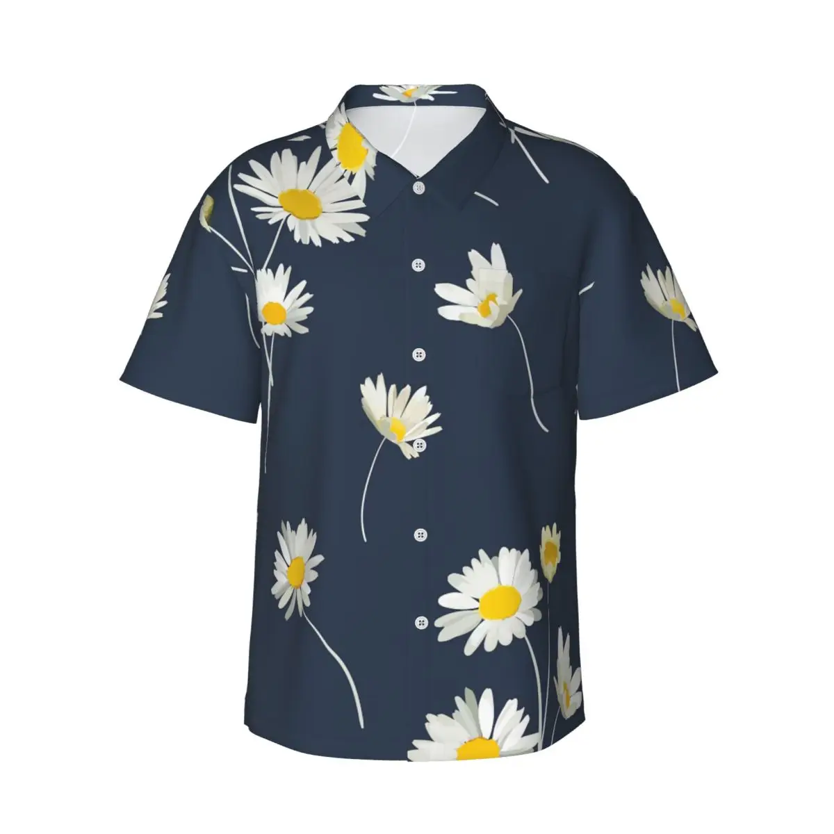 

White Chamomile Daisies Hawaiian Shirt Male Beach Marguerites Floral Print Casual Shirts Fashion Design Retro Oversize Blouses