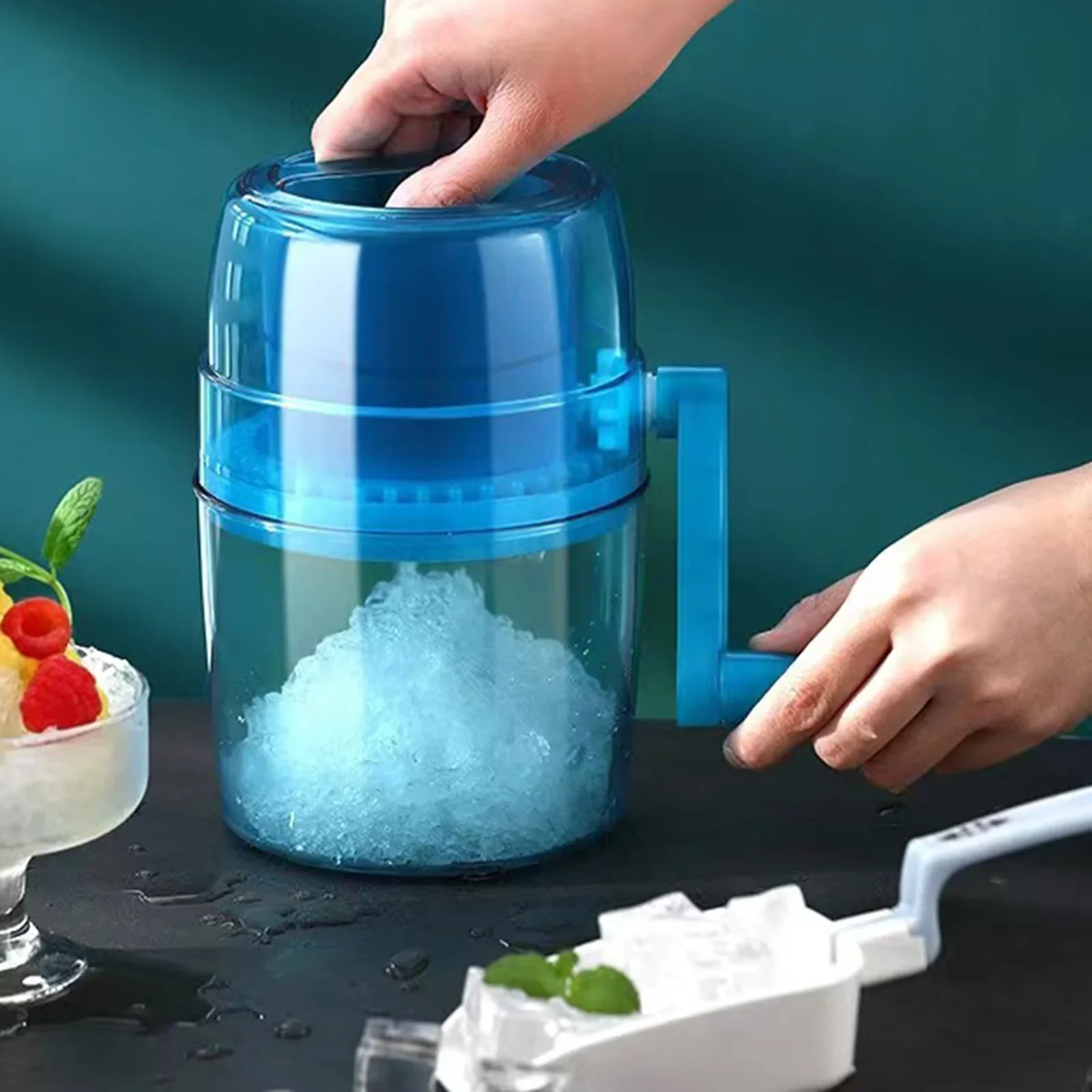 Manual Ice Shaver Hand Crank Snow Cone Maker Large Capacity Portable