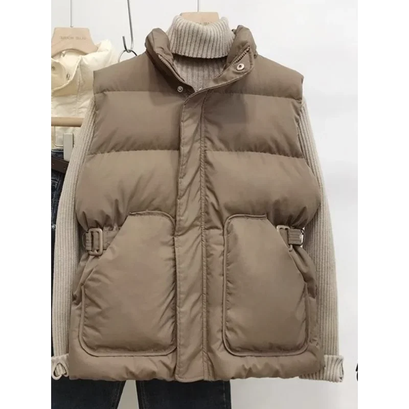 

Stand Collar Design Waist-hugging Vest Jacket Trendy Women's Loose Autumn Winter New Sleeveless