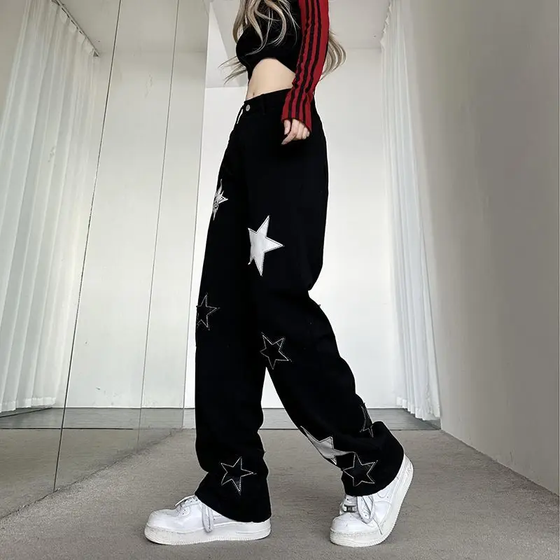 Fashion Y2k New Star Baggy Jeans Women High Waist Wide Leg Casual Denim Pants Hip Hop Grunge Korean Style Emo Jeans Yk2 Girls