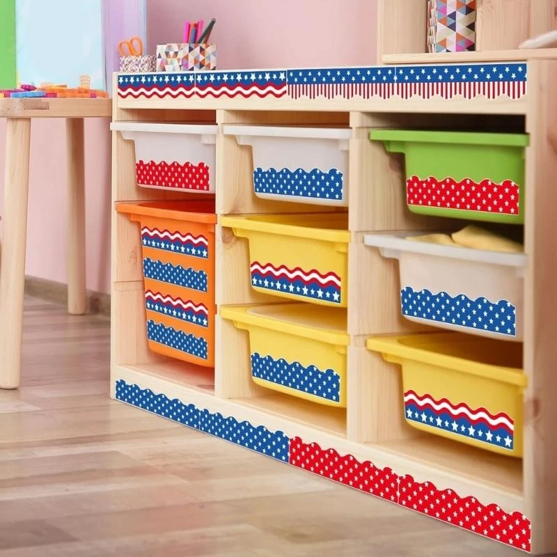 Indépendance Day Border Trim Sticker Wall Sticker 4,59ftx65mm Whiteboard Border Border Sticker for Chalkboard Classroom W8EC