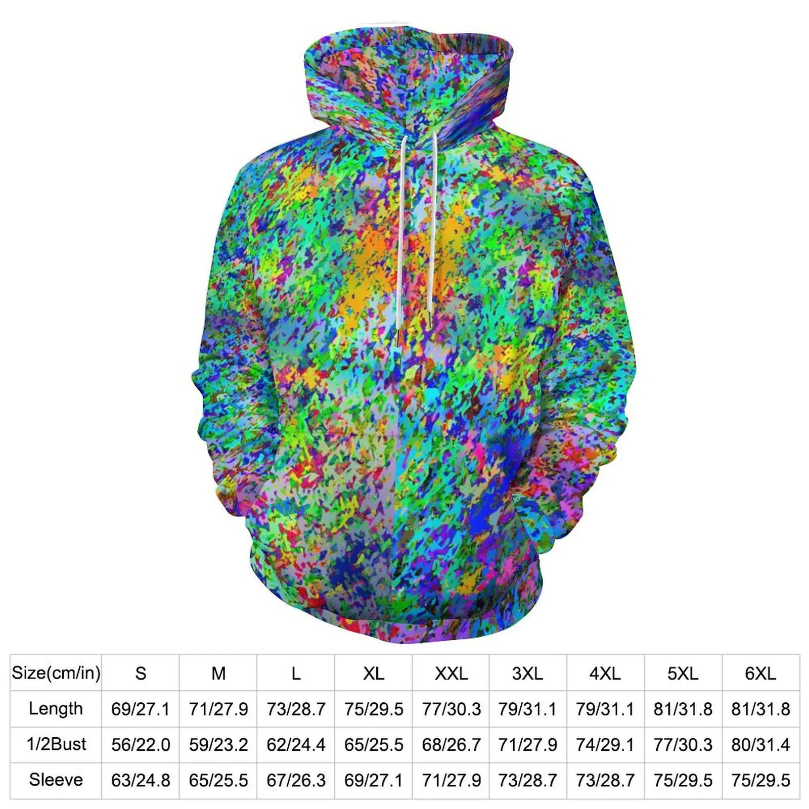 Neon Paint Print Casual Hoodies Long Sleeve Confetti Storm Pullover Hoodie Autumn Street Fashion Oversize Hooded Sweatshirts