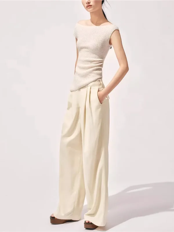 

Asymmetric Pleated Texture round Ne Svel Top Ladies Faion plus Size Inner Wear European Sle Polyester Fiber