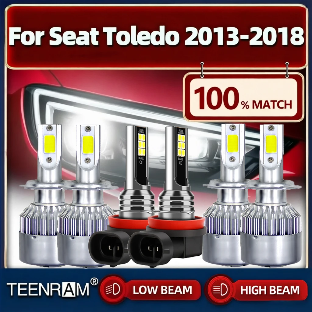 

60000LM светодиодные фары комплект H7 Canbus Светодиодные Автомобильные фары 12 в 6000 К H11 турбо Противотуманные фары для Seat Toledo 2013 2014 2015 2016 2017 2018