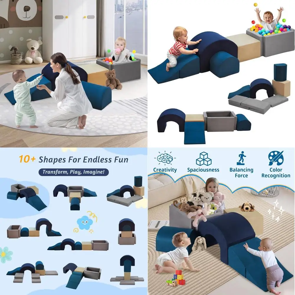 Miękkie piankowe klocki do wspinaczki dla maluchów w wieku 1-3 lat, idealne do raczkowania i zabawy w basenie z piłeczkami.