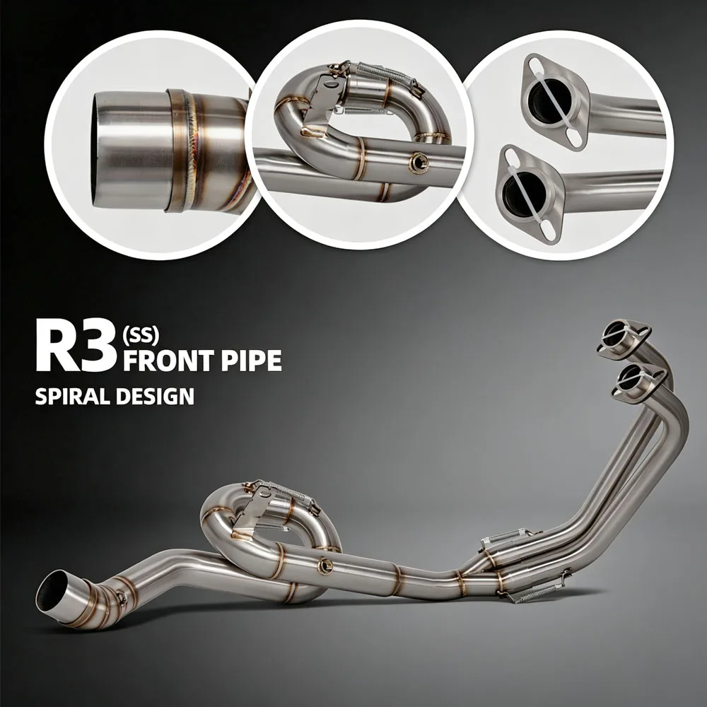 Slip on Tube For Yamaha YZF R3 R25 MT03 2015-2025 Motorcycle Exhaust Front Link Pipe Stainless Escape 51mm Rotate Manifold
