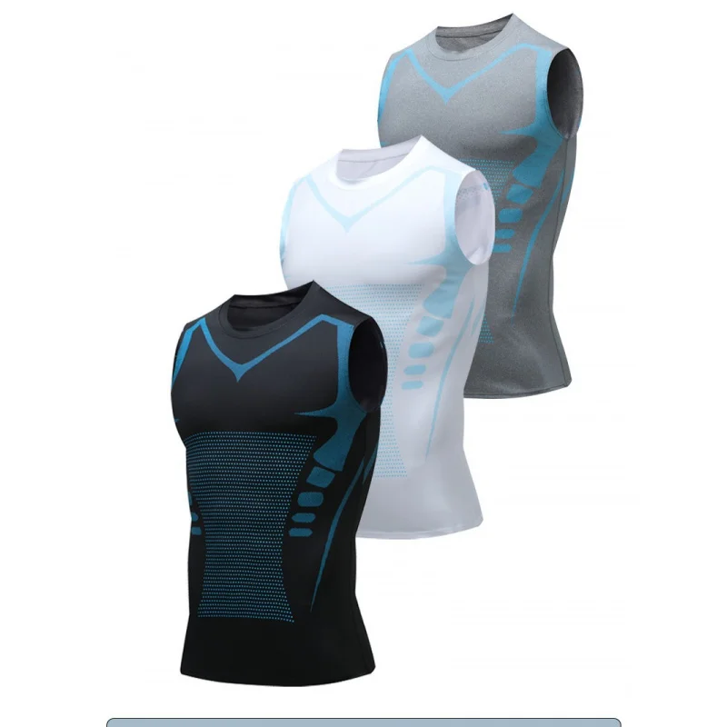 Herren-Fitness-Kleidung, kurzärmelig, ärmellos, enges Hemd, Laufen, Basketball, Training, Top, Fitnessstudio, Weste, Stil, leicht
