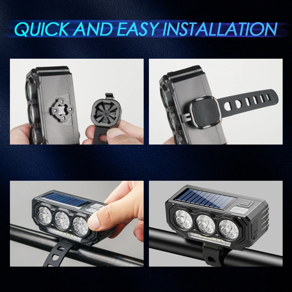 Solar Bicycle 120dB Horn Light Cycling Front Lamp, Rechargeable High Brightness Waterproof Bike Headlight, Easy to Night Riding view 6