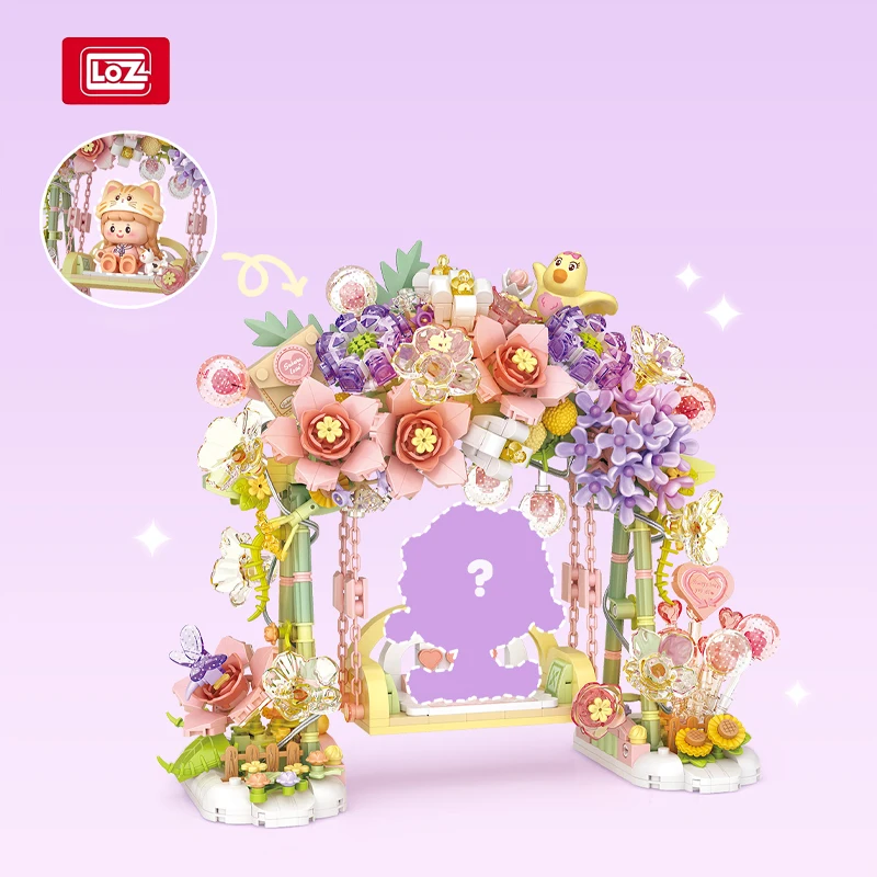 Loz Mini City Street View Flower Swing Building Block Creative Lighting Decorations Model Toy Bricks Children Birthday Gift