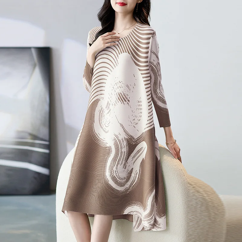 Cross border plus size women's clothing autumn new print dress loose and slimming