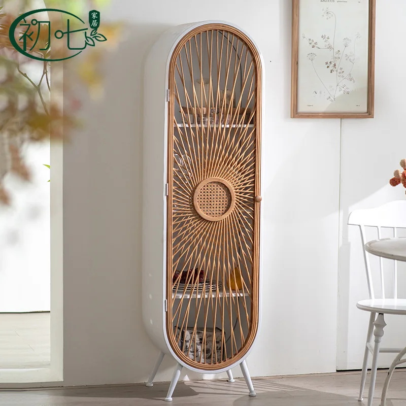 Bamboo Arched Door Standing Cabinet White Wrought Iron Multi-layer Display Cabinet Design Corner Cabinet