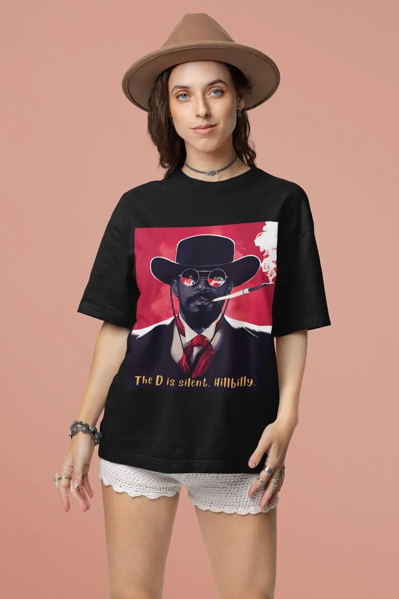 django-unchained-crewneck-t-shirt-quentin-tarantino-tee-shirt-jamie-foxx-funny-movie-quote-the-d-is-silent-hillbilly