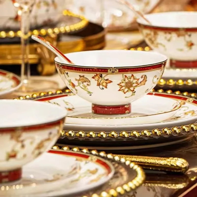 Jingdezhen Bowl Plate Set Highend Luxury Homeware High-quality Bone China Premium Warm Room Housewarming Gift Tableware Gift Box