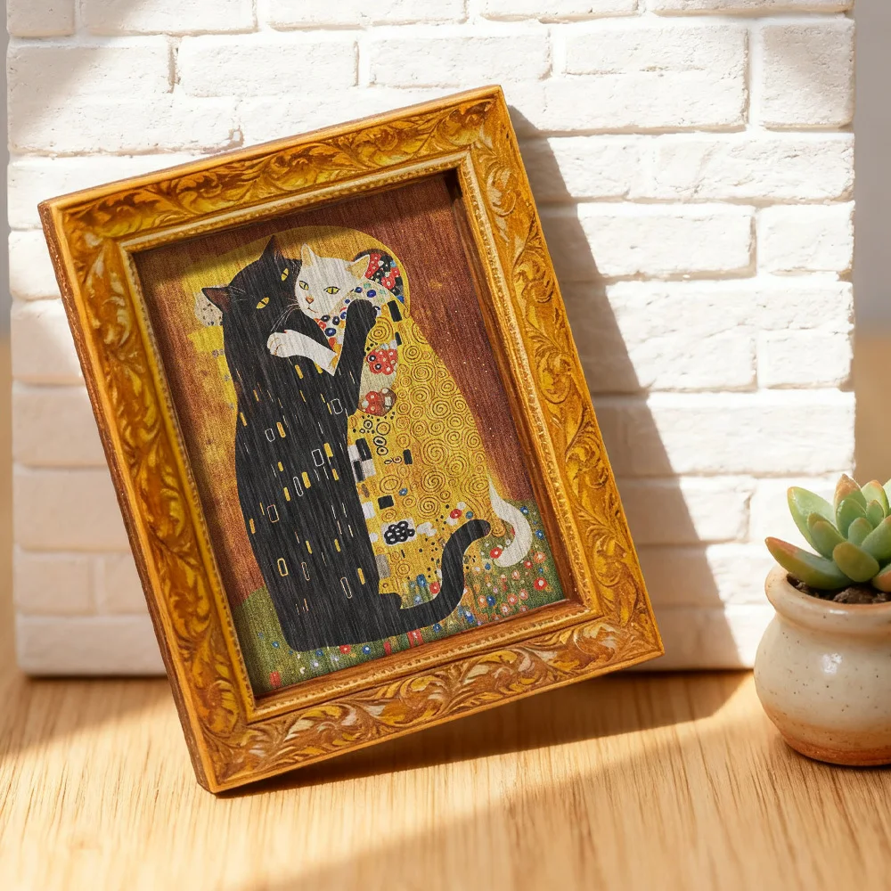 The Kiss Cats Fridge Magnet, Vintage Framed Magnetic Art for Kitchen Refrigerator & Home Decor, Unique Cat Lover Gift