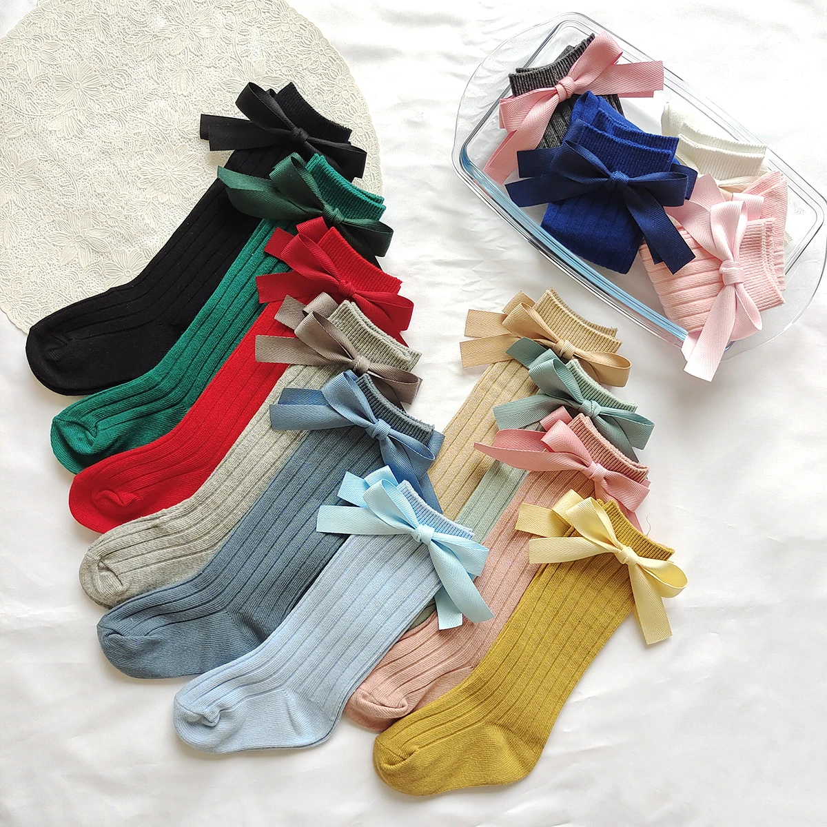 14 Colors Princess Girls Long Sock Big Bowknot Infant Baby Stockings Kids Cotton Sock Knee High Breathable Soft Children Socken