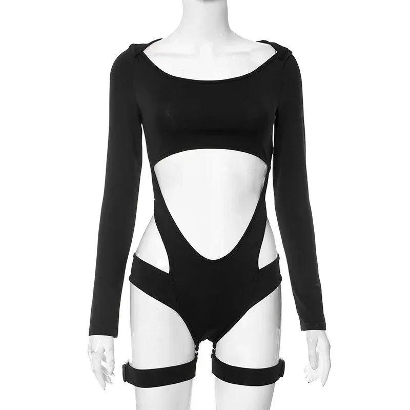 Film Game Agent Assassin Tight Jumpsuit Cosplay Women Hot Strap Hollow Bodysuit with Leg Loop Costume goi/6