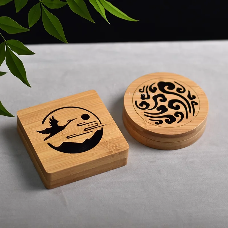 Bamboo Wooden Pan Incense Box Creative Hollow Out Retro Incense Burner DIY Household Indoor Incense Tea Ceremony Decoration