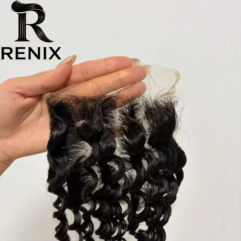 

4x4 Lace Closure Natural Color Deep Wave Human Hair 10-22 Inch Transparent Lace 180%Density for Black Women Daily Use Party Wear
