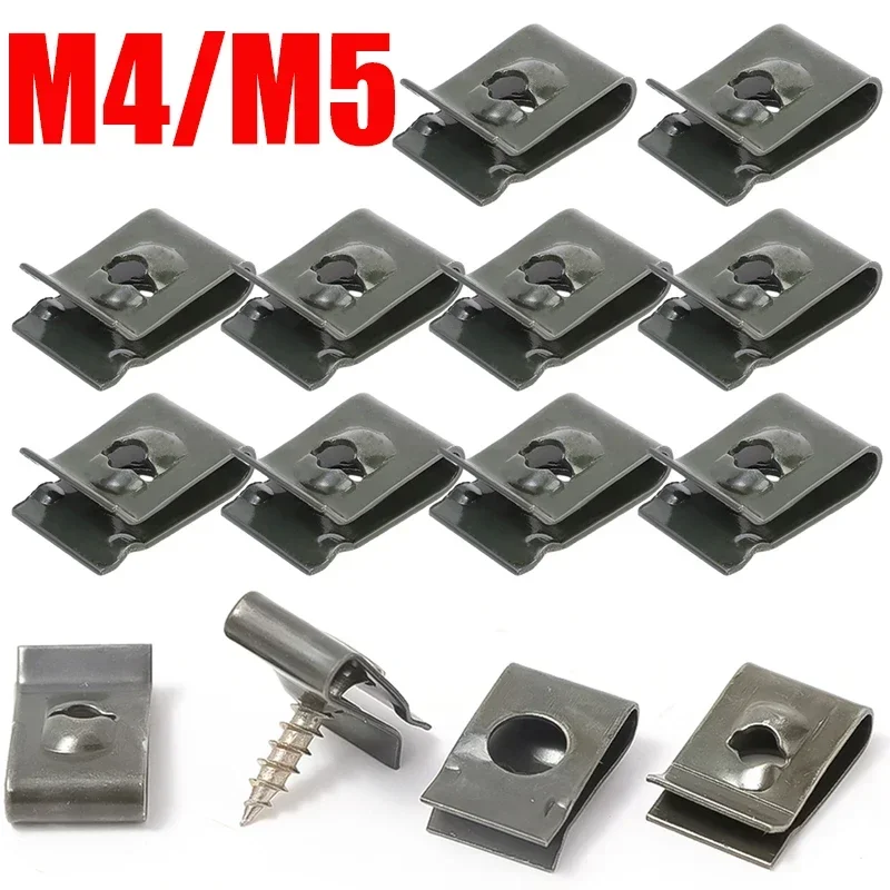 10/100pcs Car Motorcycles Metal Screw Fastener Clips U-Type Clip with Screw Anti-rust Protection Clip Screw Buckle Iron Sheet