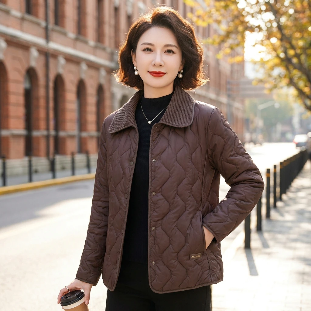 Spring Autumn Retro Comfort Versatile Rhombic lattice Ligh Cotton Loose Women Parkas Down Cotton thin Jacket Warm Coat Female