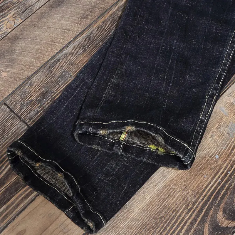 Street Fashion Men Jeans Spliced Designer Retro Black Blue Elastic Slim Fit Ripped Jeans Men Trousers Vintage Denim Pants Hombre