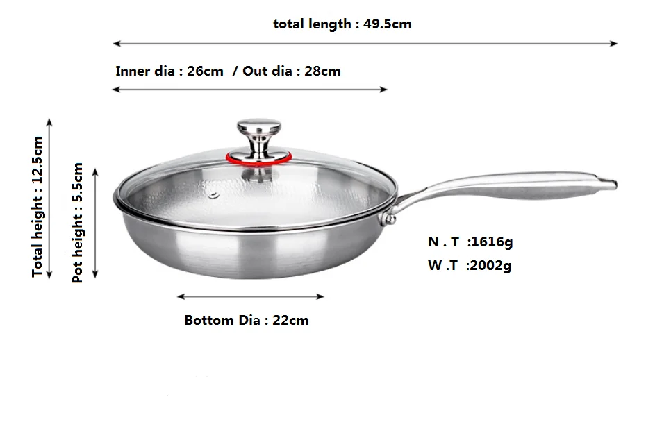 

Титановая сковорода без покрытия для кемпинга, с рифленой поверхностью, стеклянная крышка, диаметр 24 см, подходит для газовых и индукционных плит