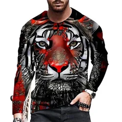 3D Printed Tiger Pattern T Shirts Men O Neck Long Sleeve Casual Fashion T-shirt Top Sweatshirt Breathable Streetwear Loose Tees