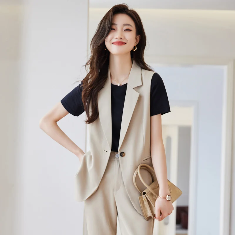 

Formal Uniform Designs Pantsuits with 2 Piece Set Pants and Vest & Waistcoat Professional Women Business Blazers Trousers Set