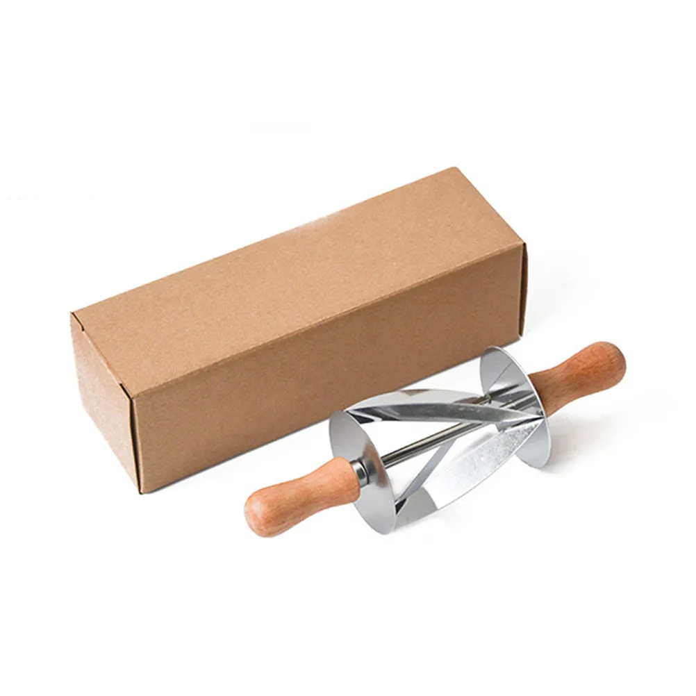 Stainless Steel Croissant Cutter Set – 2 pcs, Food-Grade 430, Ergonomic Rubber Wood Handle, Sealed Welding Baking Tool