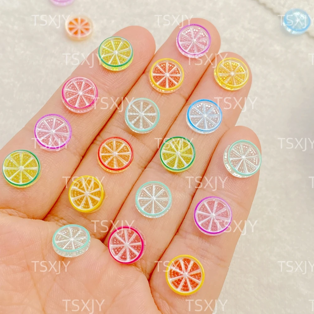 50 pçs resina mini brilhante colorido fatias de limão arte do prego parte traseira plana pedra apliques diy encantos de natal scrapbook decoração artesanato
