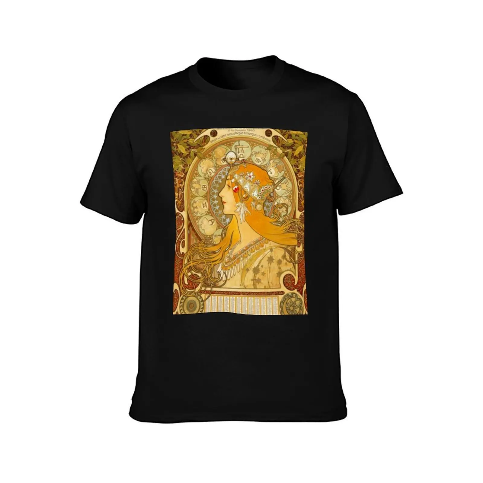Alphonse Mucha zodiac,mucha zodiac T-Shirt Summer Casual Cotton Tee Oversized Streetwear Tops Vintage Graphic Print