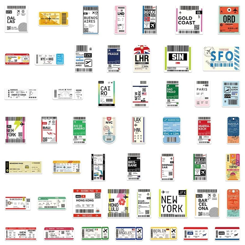 10/30/50PCS Colorful Airline Tickets PVC Sticky Sticker Aesthetic DIY Decoration Scrapbooking Phone Hand Accounting Supplies