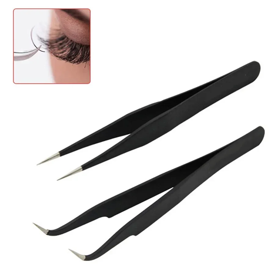 Zwart roestvrijstalen nagelkunstpincet Precisiegereedschap met hoek en rechte tips voor wimperextensions Steentjes Glitter