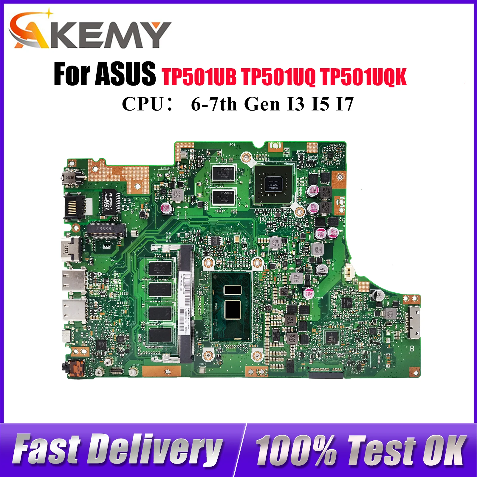

TP501UB Материнская плата для ноутбука ASUS VivoBook Flip TP501UQK TP501UQ TP501U TP501UB Материнская плата с процессором I3 I5 I7 100% tests OK stk